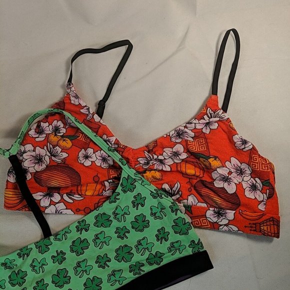 2 MeUndies Wireless Bras Green Clovers Orange Chinese Japanese Flowers Medium M - Picture 3 of 11